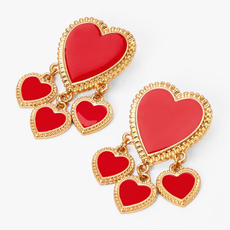 Gold &amp; Red Multi Heart Stud Earrings,