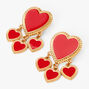 Gold &amp; Red Multi Heart Stud Earrings,