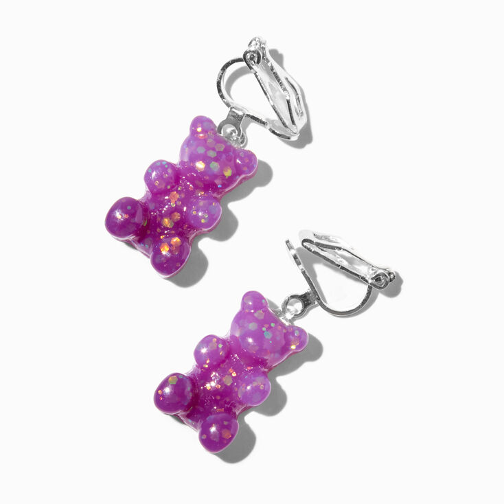 Purple Glitter Color-Changing Gummy Bears&reg; 0.5&quot; Clip-On Earrings,