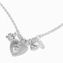 Silver-tone Heart &amp; Daisy Charm Cluster Pendant Necklace,