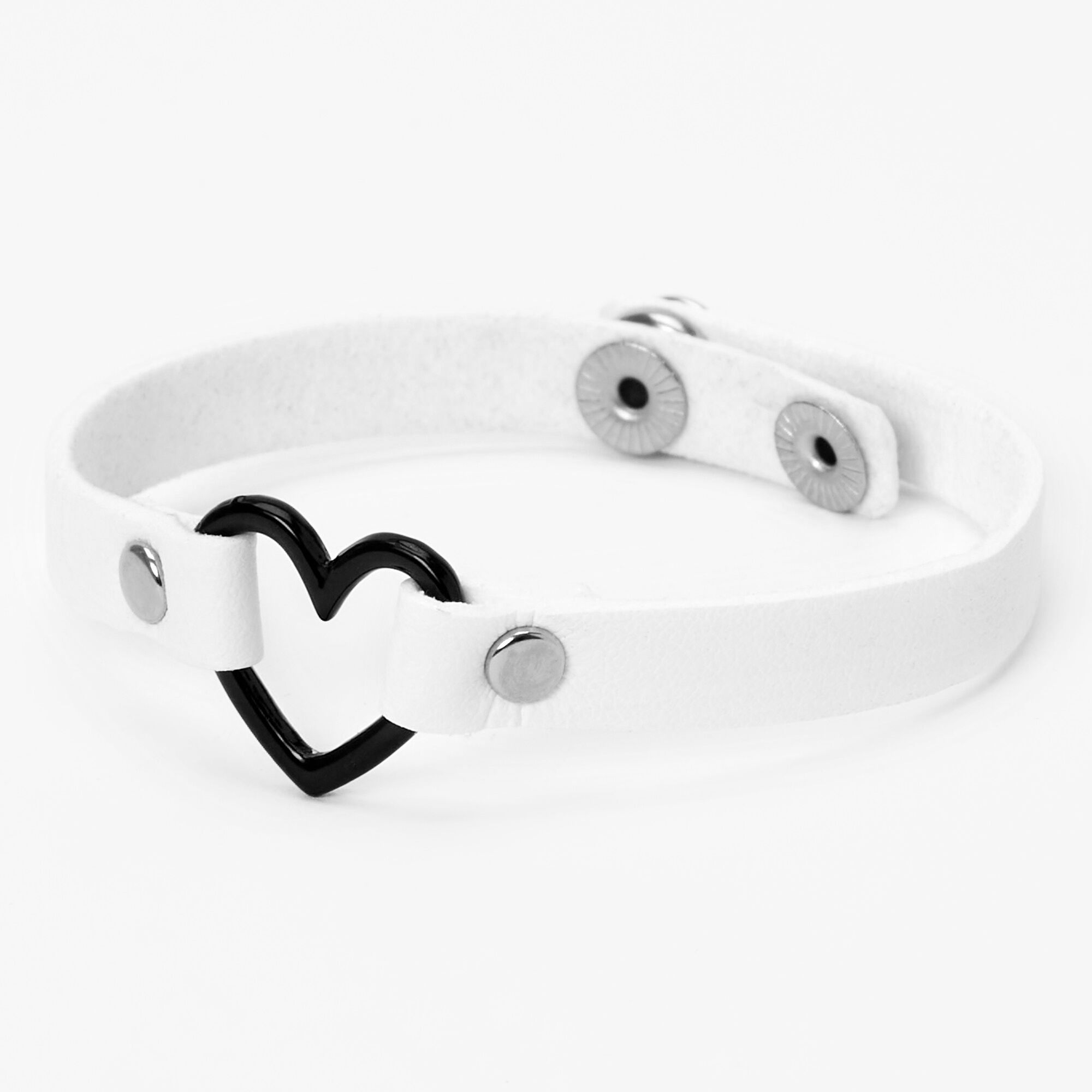 Leather Snap Heart Bracelet - White,