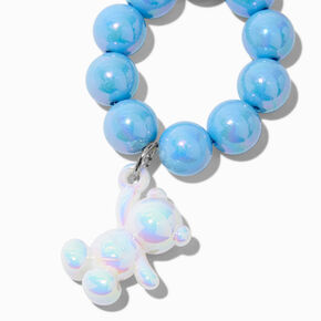 Blue Pom Pom Chrome Teddy Bear Charm Keychain,
