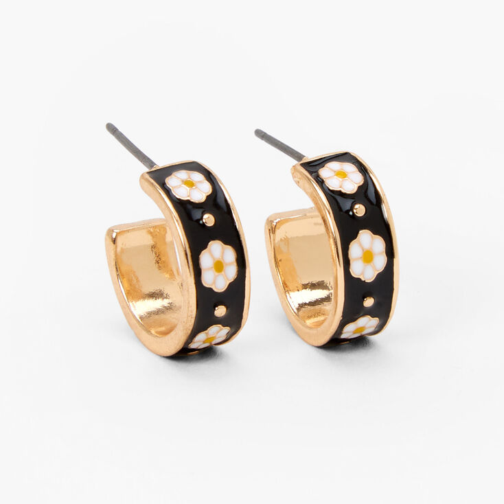 Gold & Black 15MM Thick Daisy Hoop Earrings | Claire's US