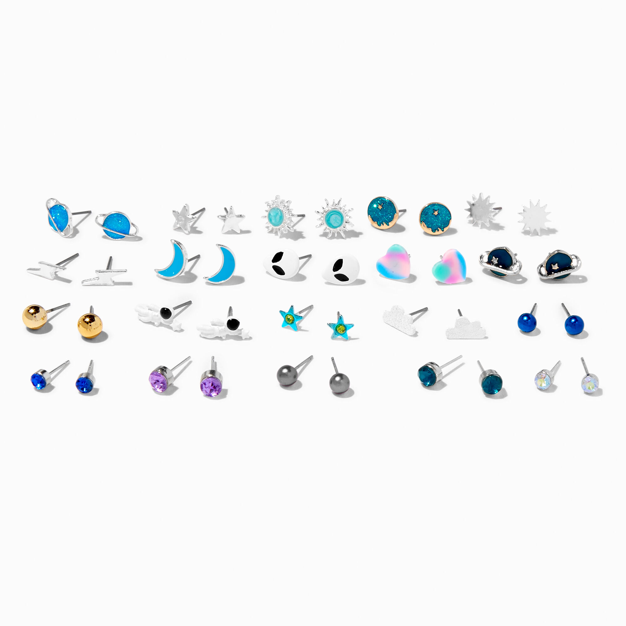View Claires Outer Space Stud Earrings 20 Pack Blue information