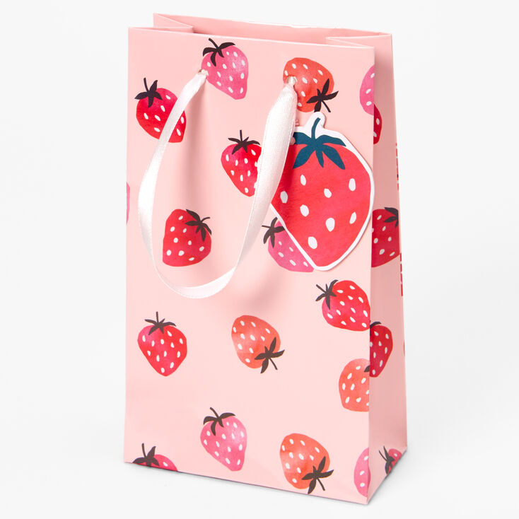 Pink Strawberry Print Gift Bag - Small,