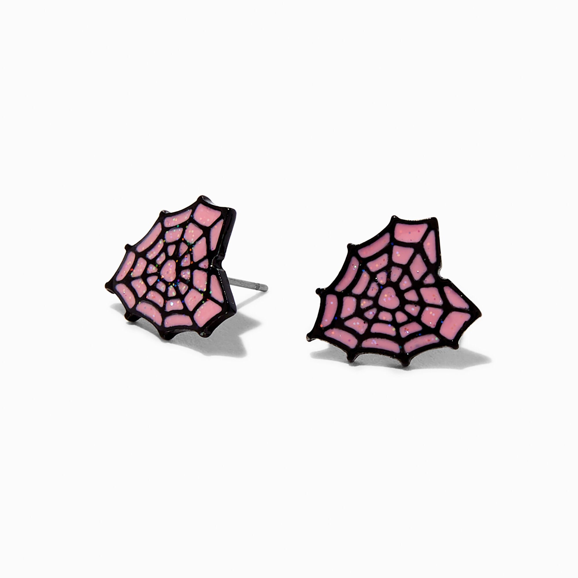Pink Heart Spiderweb Halloween Stud Earrings,