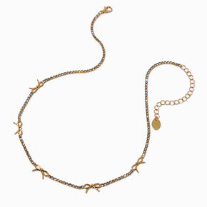 Gold-tone Bow Crystal Cup Chain Necklace,