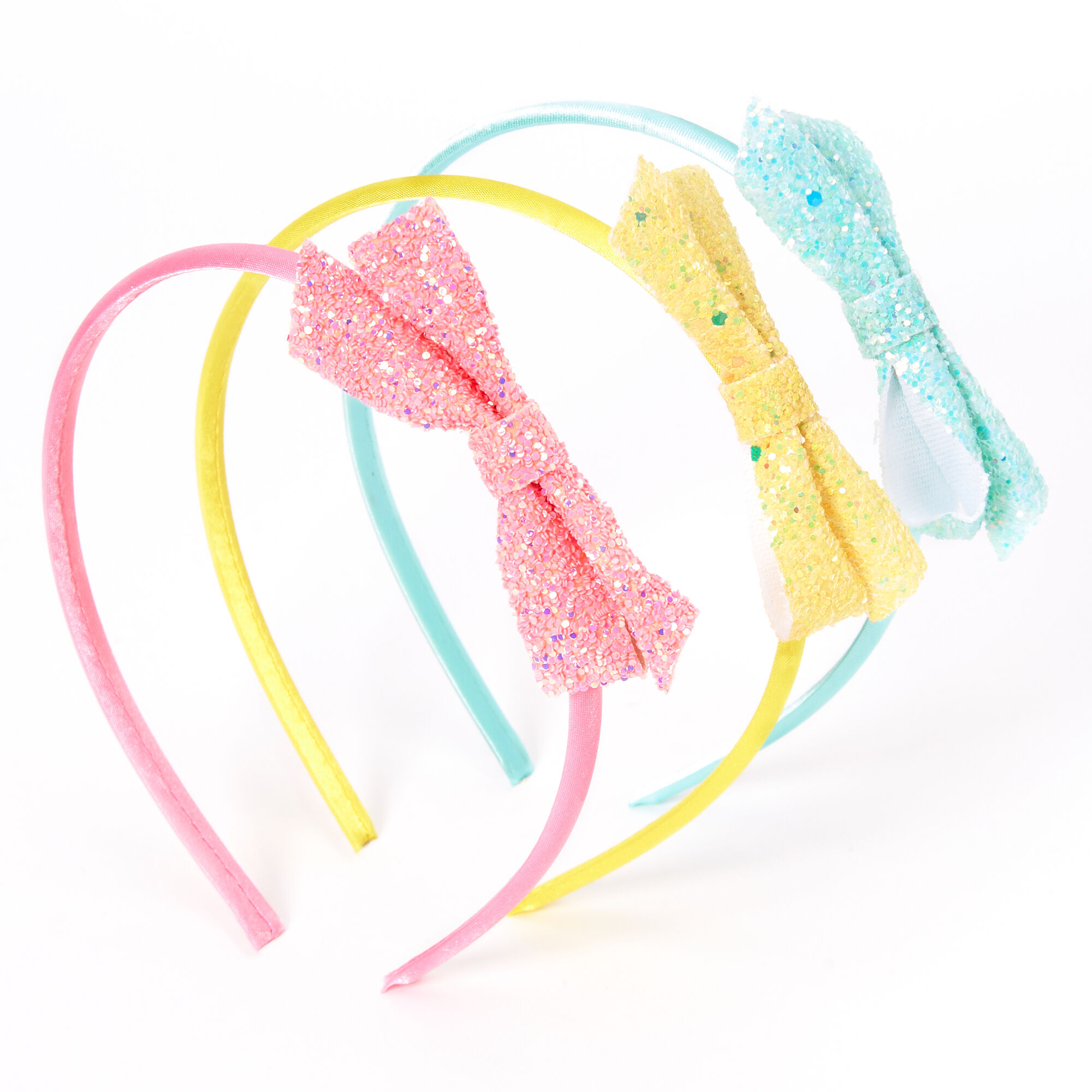Claire s Club Pastel Glitter Bow Headbands 3 Pack