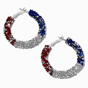 Red, White, &amp; Blue Crystal Hoop Earrings,