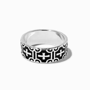 Burnished Silver-tone Cross Enamel Ring,