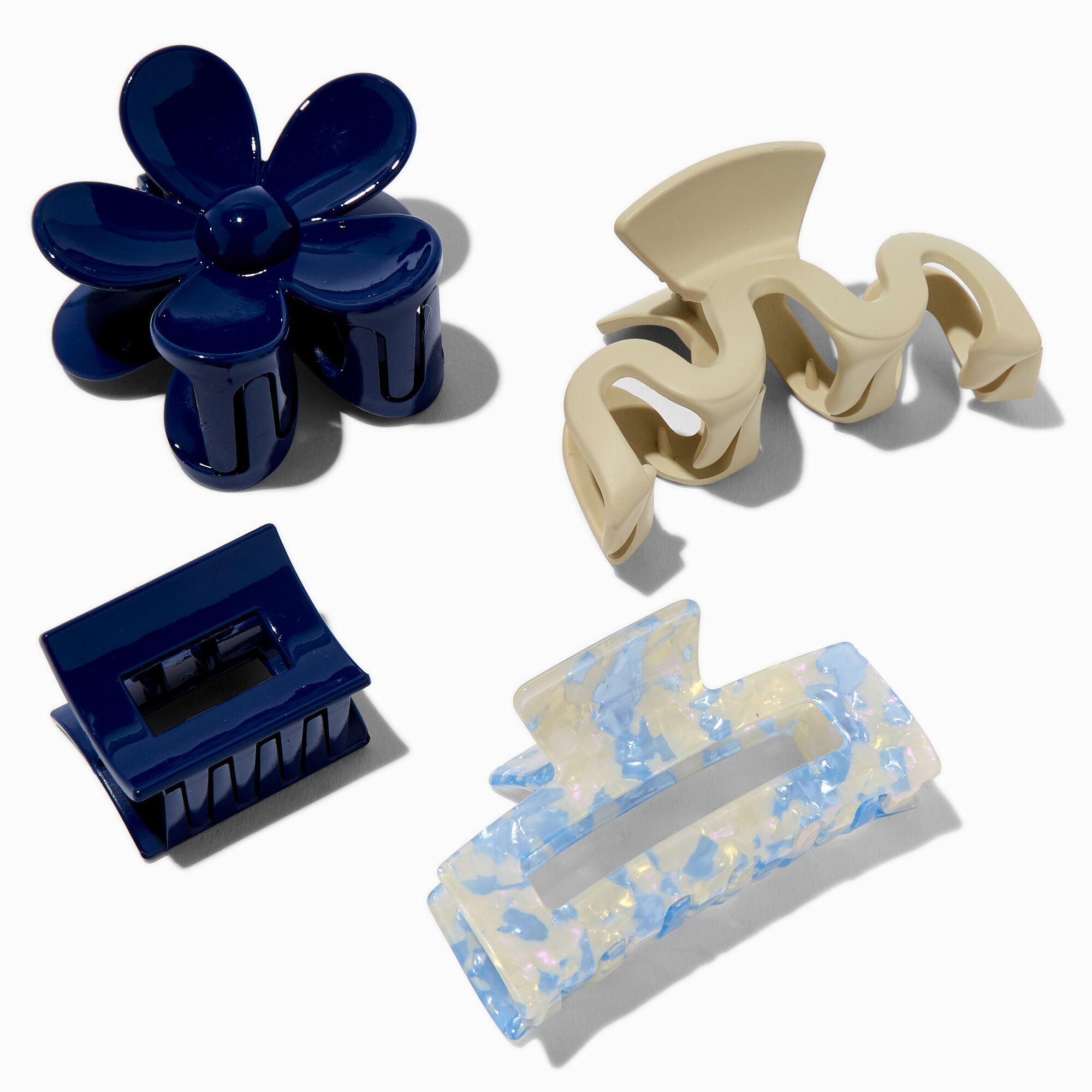 Pinces à cheveux de tailles variées fleurs bleues - Lot de 4,