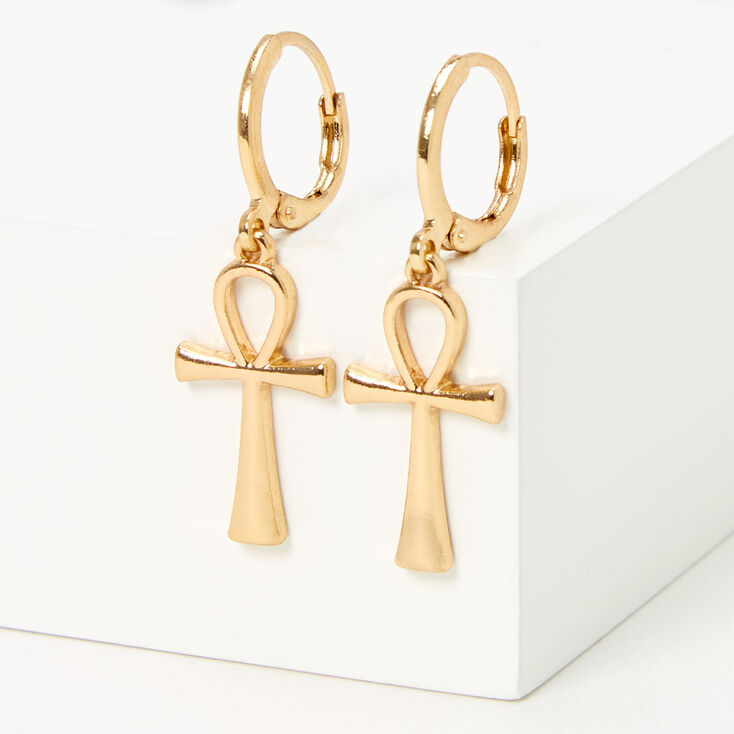 Gold Ankh 10MM Huggie Hoop Earrings,