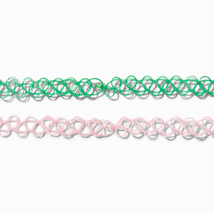 Best Friends Pink &amp; Green Flocked Frog Tattoo Choker Necklaces - 2 Pack,