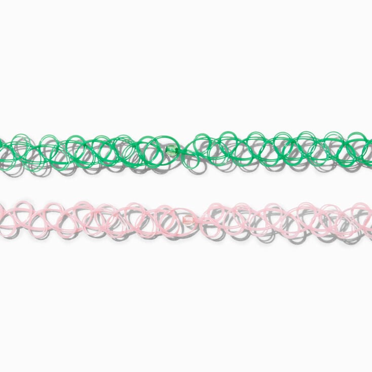 Best Friends Pink &amp; Green Flocked Frog Tattoo Choker Necklaces - 2 Pack,