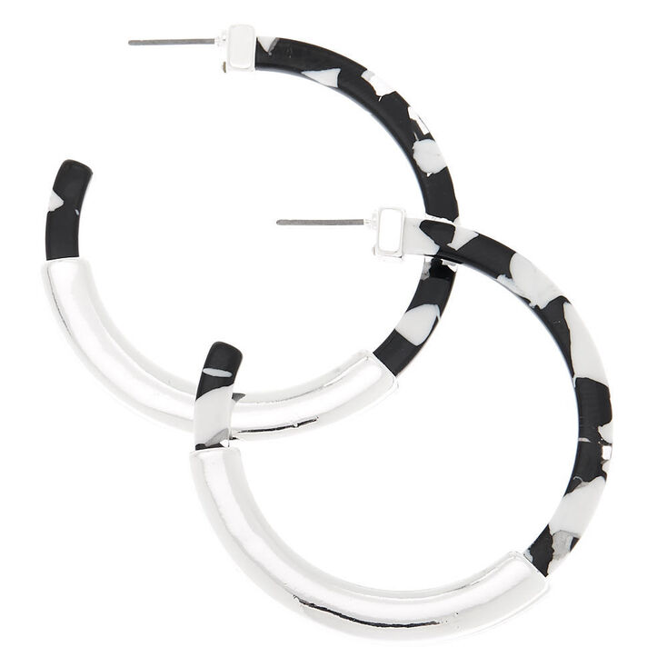 Claire's Créoles tachetées noires 60 mm couleur argenté