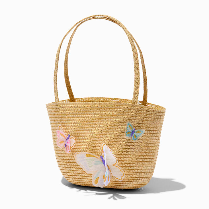 Claire&#39;s Club Butterfly Straw Tote Bag,