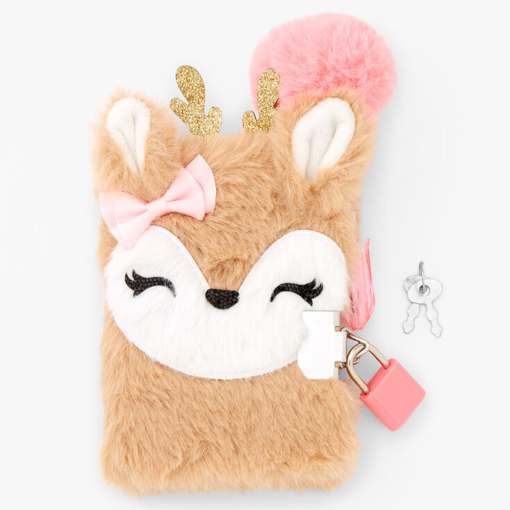 Claire&#39;s Club Ginger the Deer Furry Mini Lock Diary,