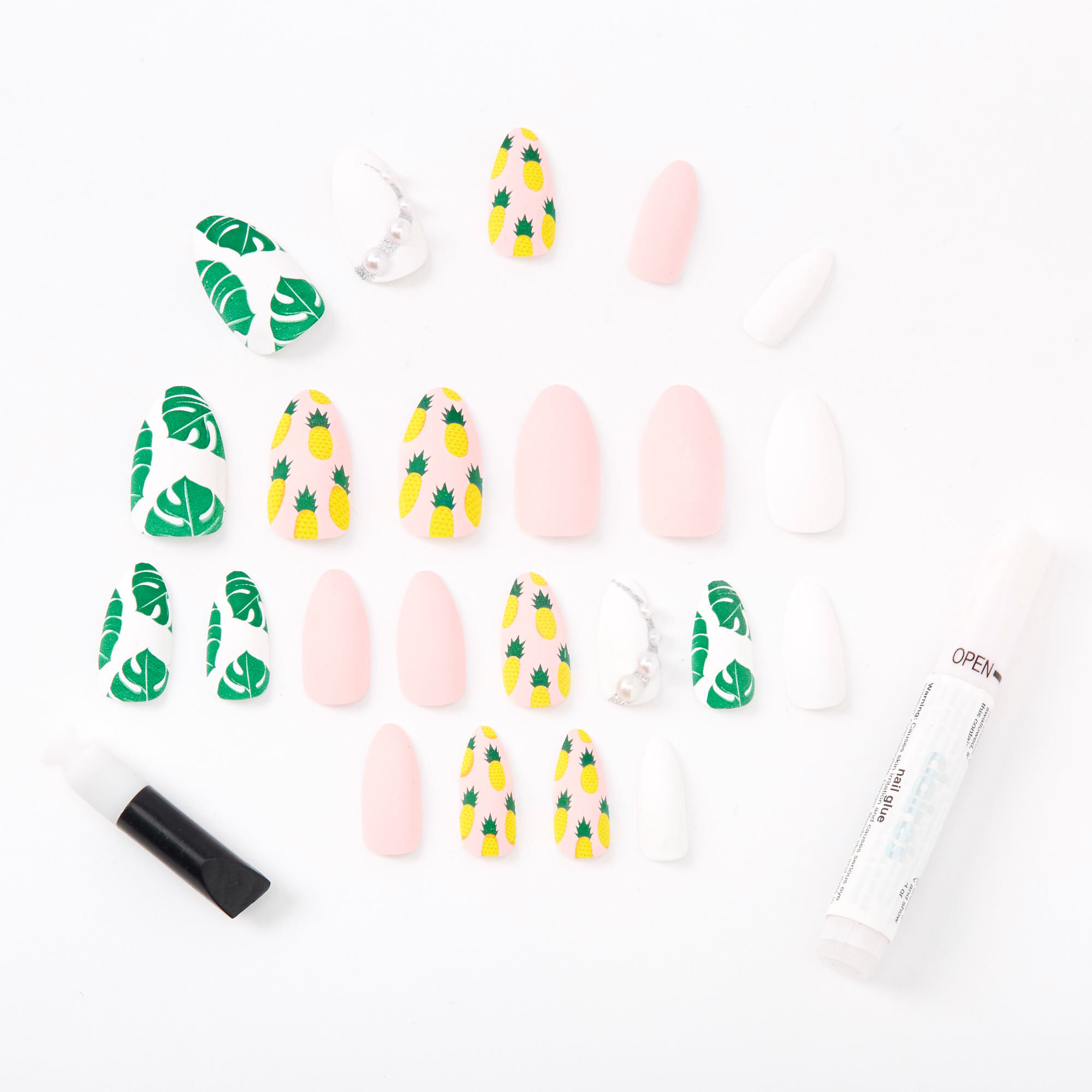 Matte Tropical Pearl Stiletto Faux Nail Set - 24 Pack,