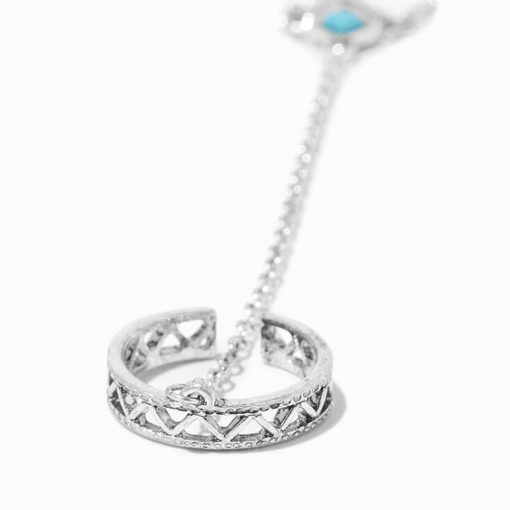 Turquoise Chevron Silver Hand Chain Bracelet,