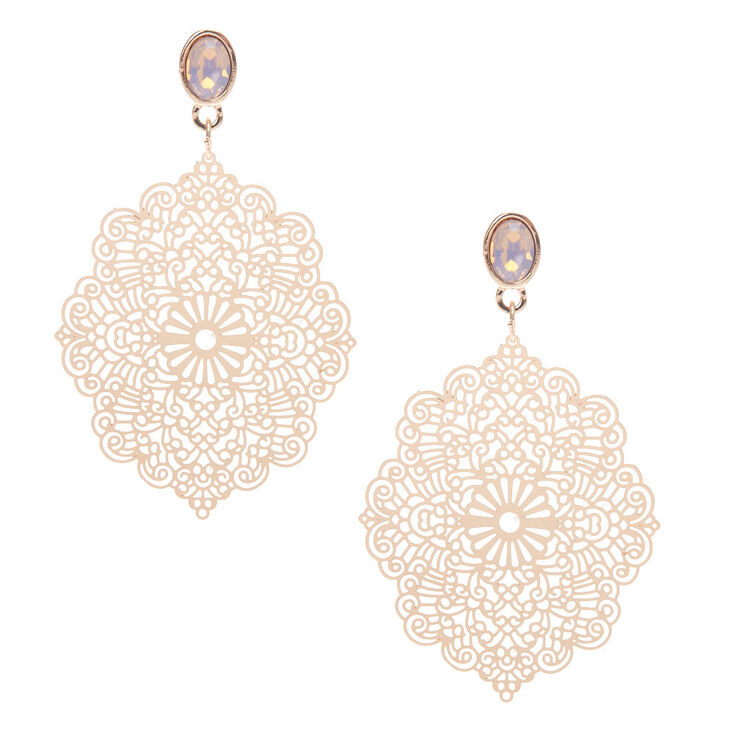 Gold Filigree Drop Earrings Claire S Us Gold Filigree Drop Earrings