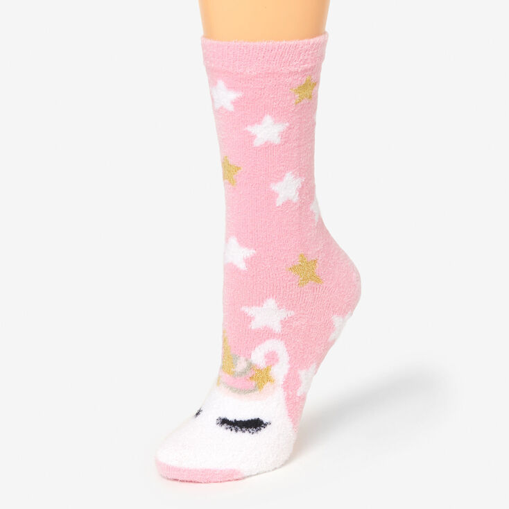 Cozy Unicorn Star Pink Crew Socks,
