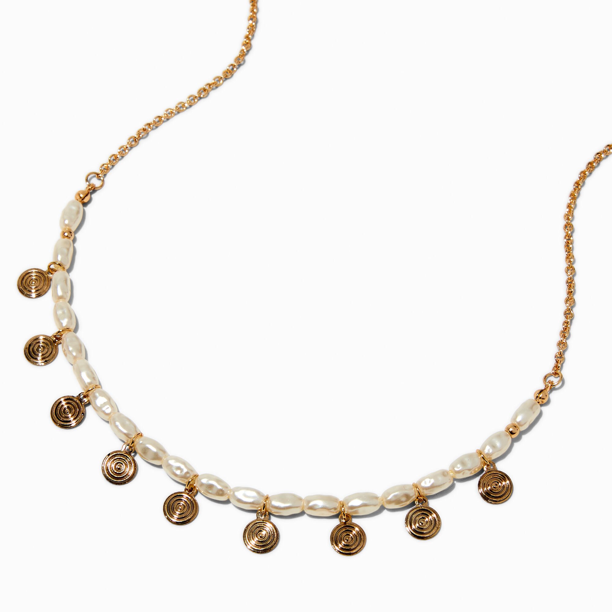 View Claires Beaded GoldTone Swirl Necklace White information