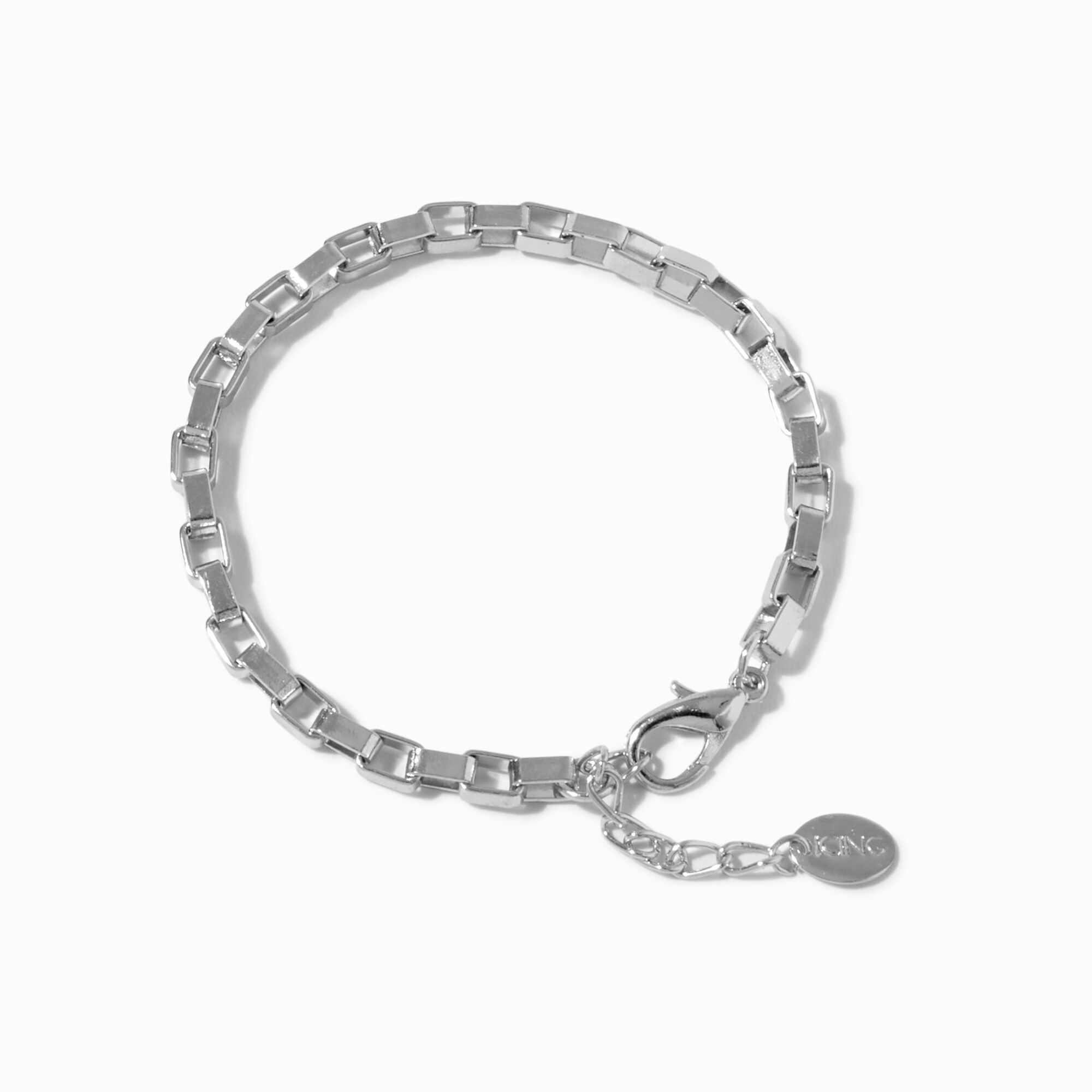 View Claires Tone Open Box Link Chain Bracelet Silver information