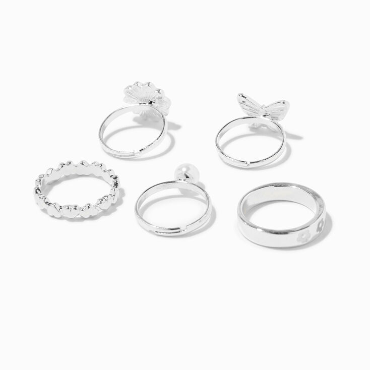 Claire&#39;s Club Silver Daisy Rings - 5 Pack,