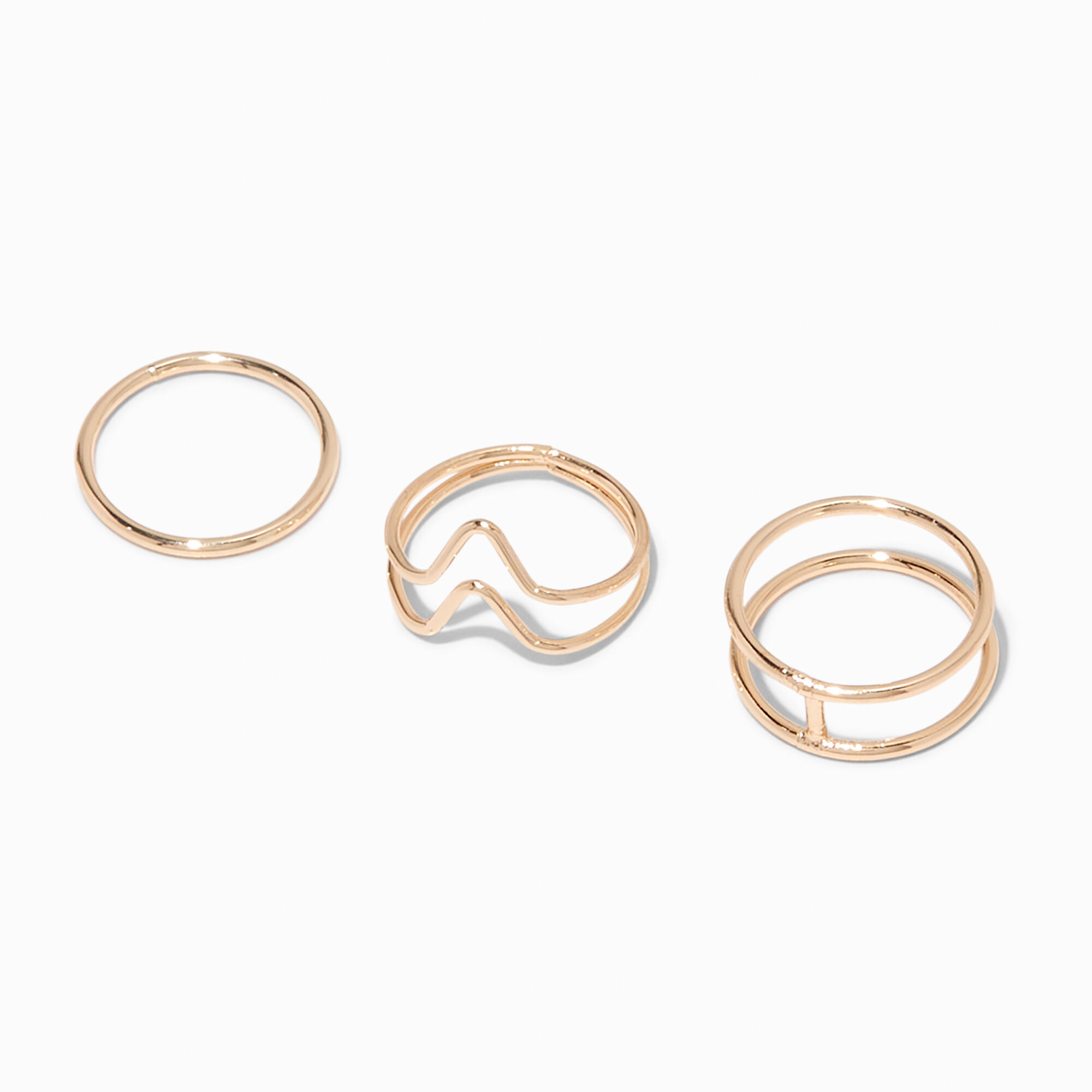 View Claires Geometric Midi Rings 3 Pack Gold information