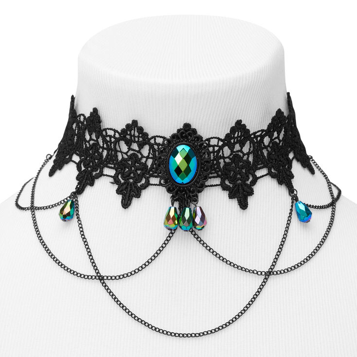 Lace Anodized Crystal Choker Necklace - Black,