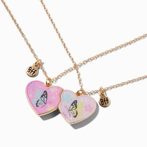 Best Friends Butterfly Split Heart Pendant Necklaces - 2 Pack,