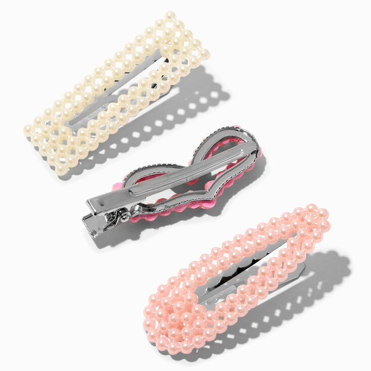 Claire's Club Heart Barrette Hair Clips - 3 Pack | Pearl