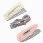 Claire&#39;s Club Pearl Heart Barrette Hair Clips - 3 Pack,