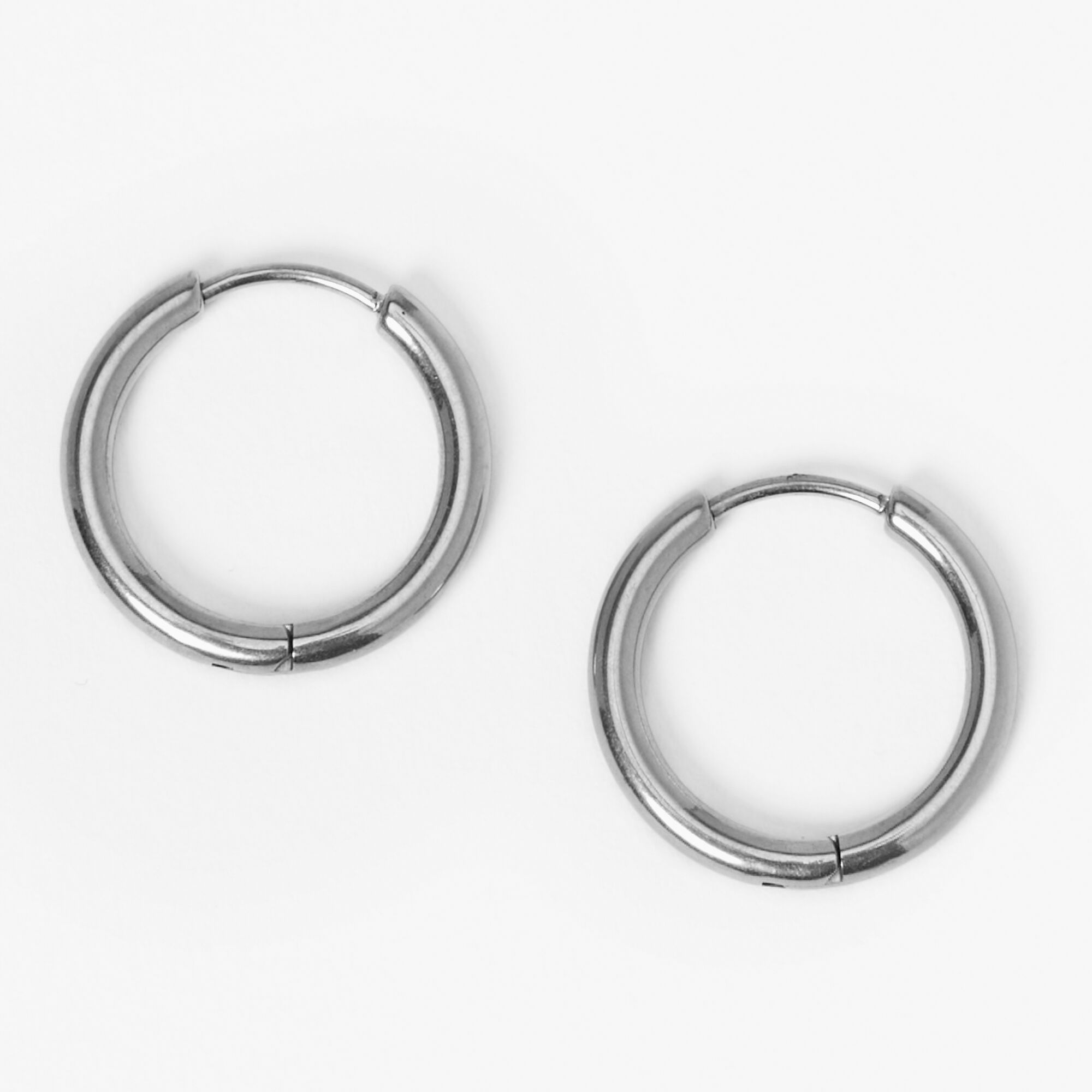 View Claires Titanium 12MM Sleek Hoop Earrings Silver information