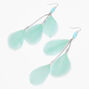 Silver 4&quot; Beaded Feather Linear Drop Earrings - Mint,