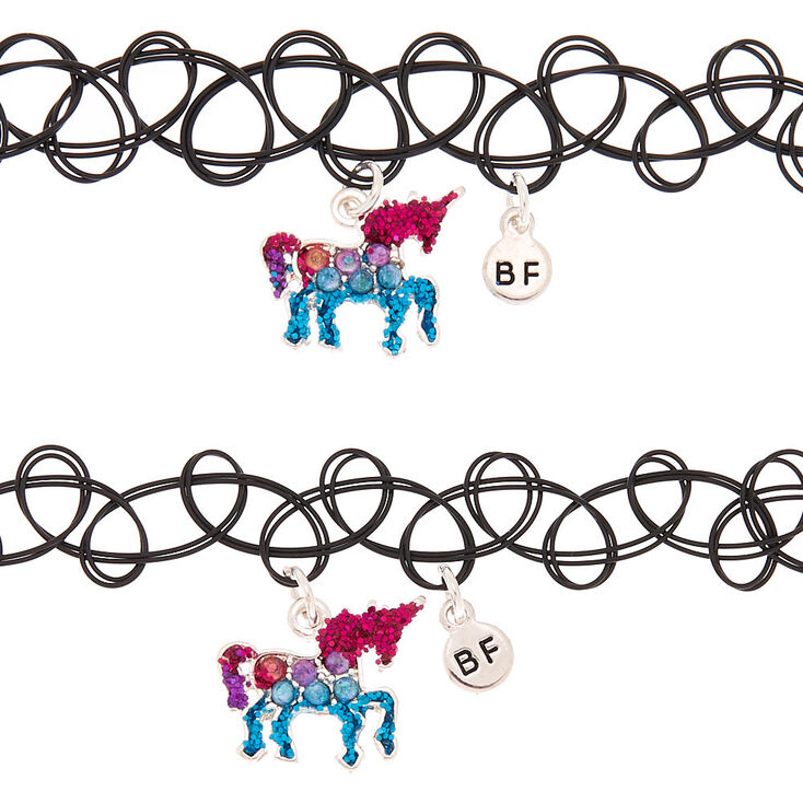 Best Friends Embellished Unicorn Tattoo Choker Necklaces - 2 Pack,