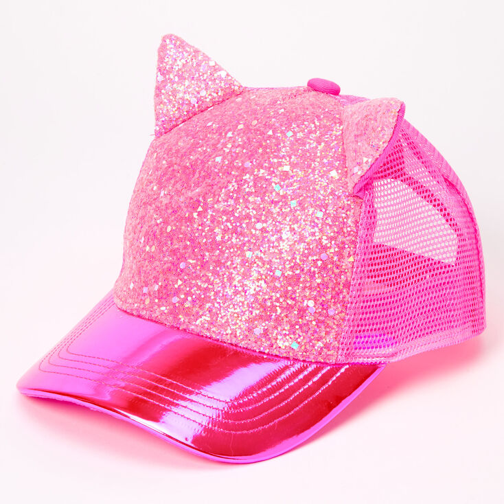 Glitter Cat Ears Trucker Hat - Pink,