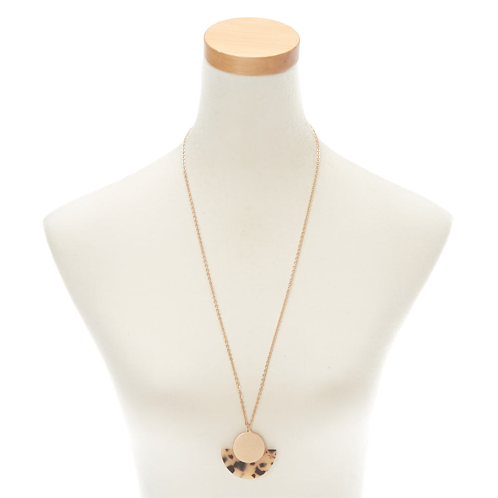 Gold Resin Tortoiseshell Half Moon Pendant Necklace - Brown,