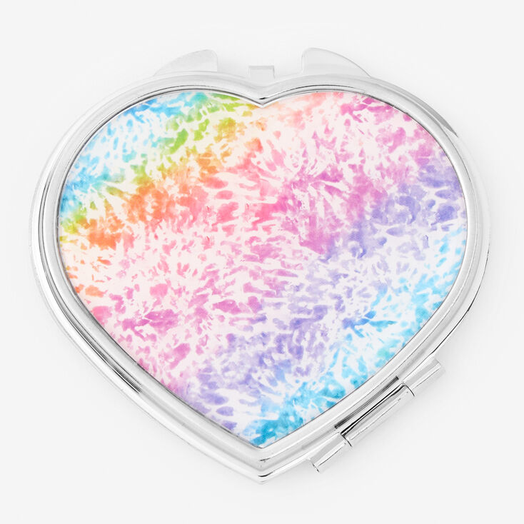 Miroir compact c&oelig;ur tie-dye arc-en-ciel,