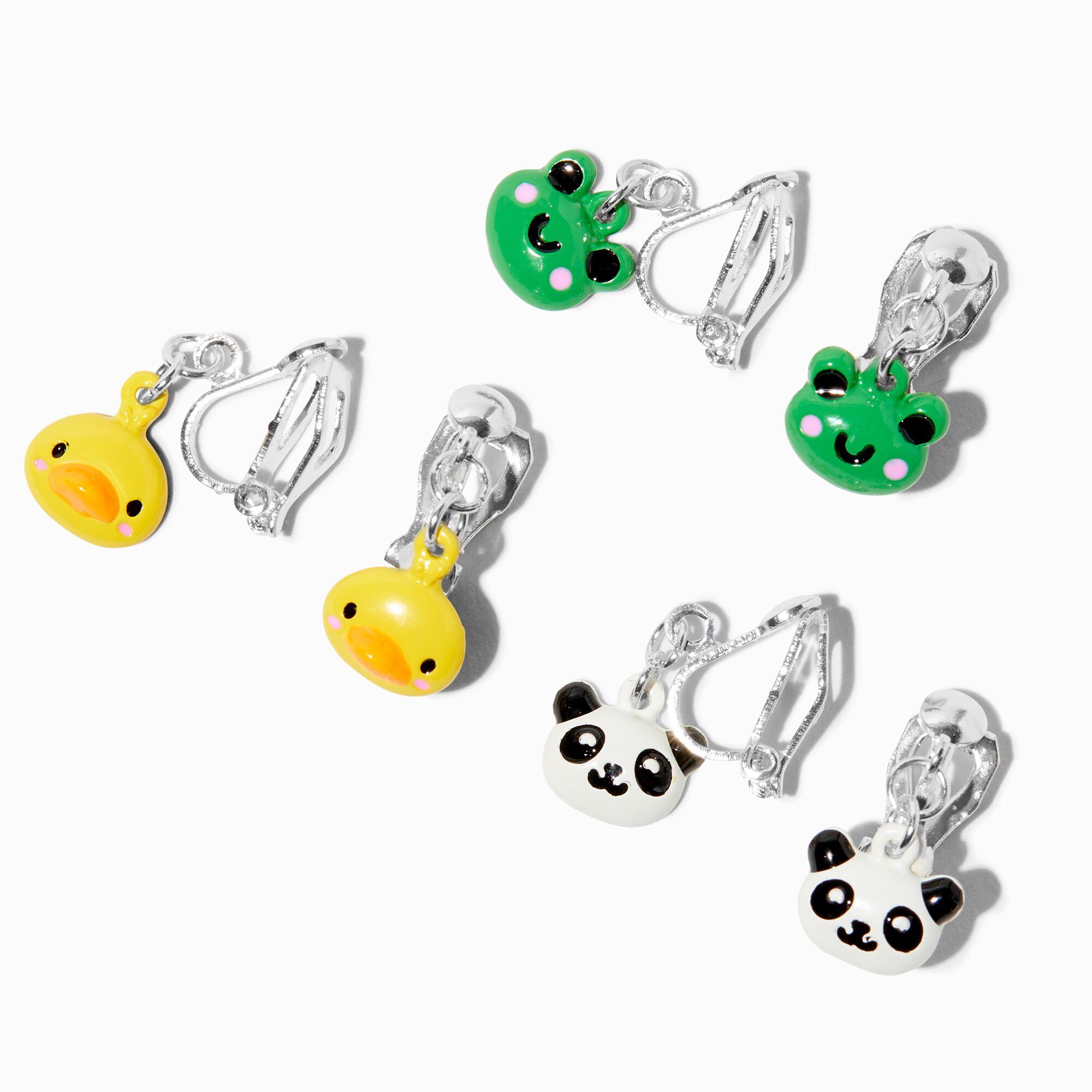View Claires Duck Frog Panda ClipOn Earrings 3 Pack Silver information