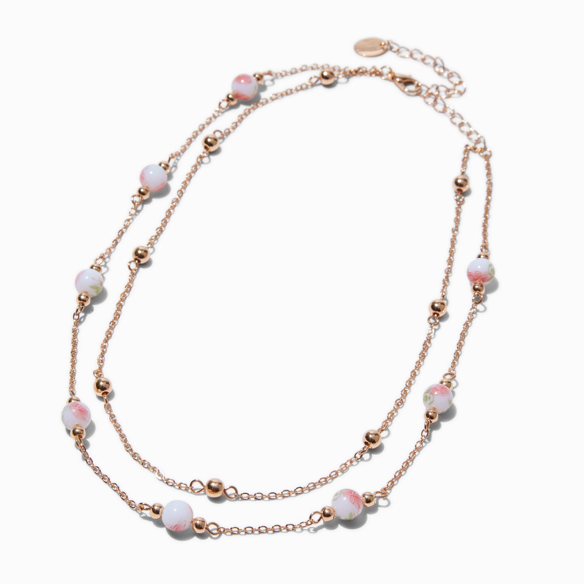 Gold-tone Rose Beaded Multi-Strand Necklace,