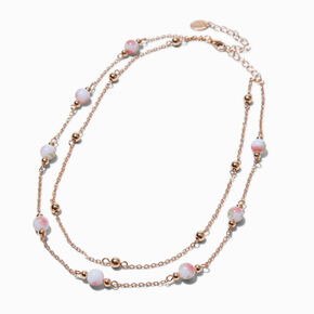 Collier multi-rangs perl&eacute; rose couleur dor&eacute;e,