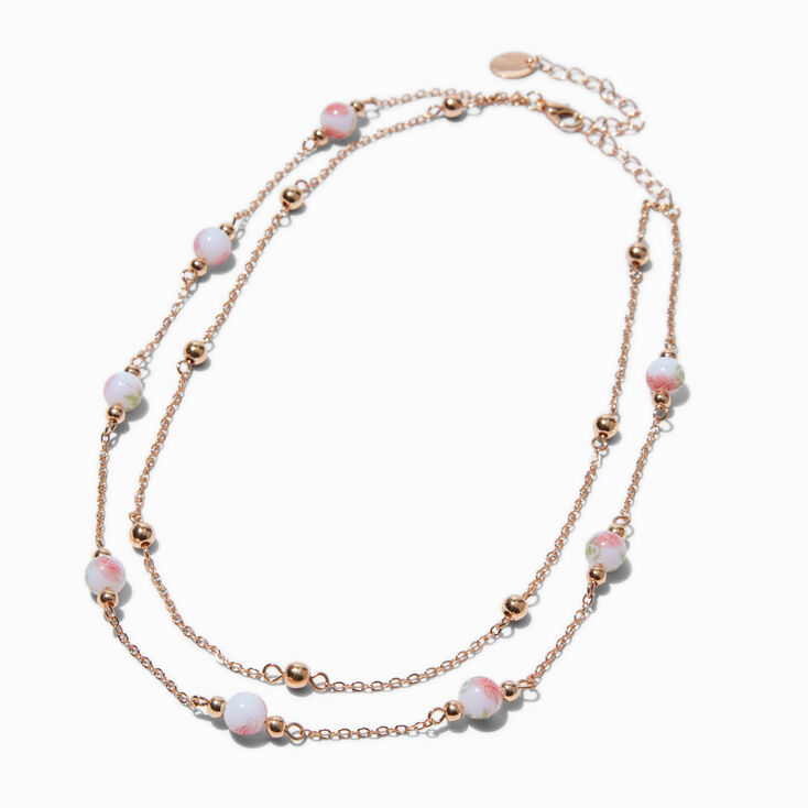 Gold-tone Rose Beaded Multi-Strand Necklace,
