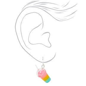 Silver 1&quot; Rainbow Slushie Drop Earrings,