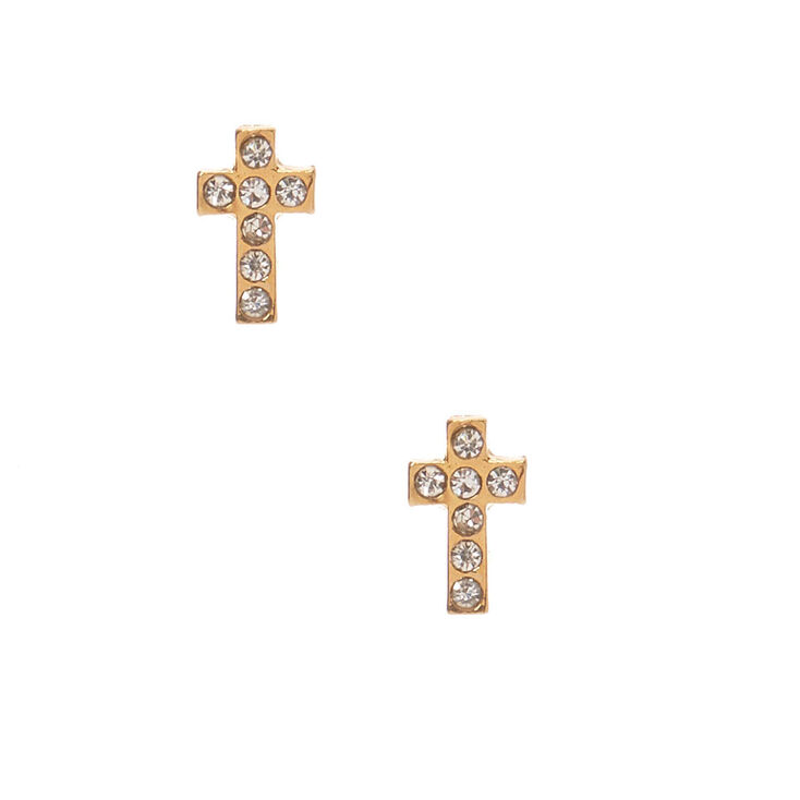 18kt Gold Plated Crystal Cross Stud Earrings,