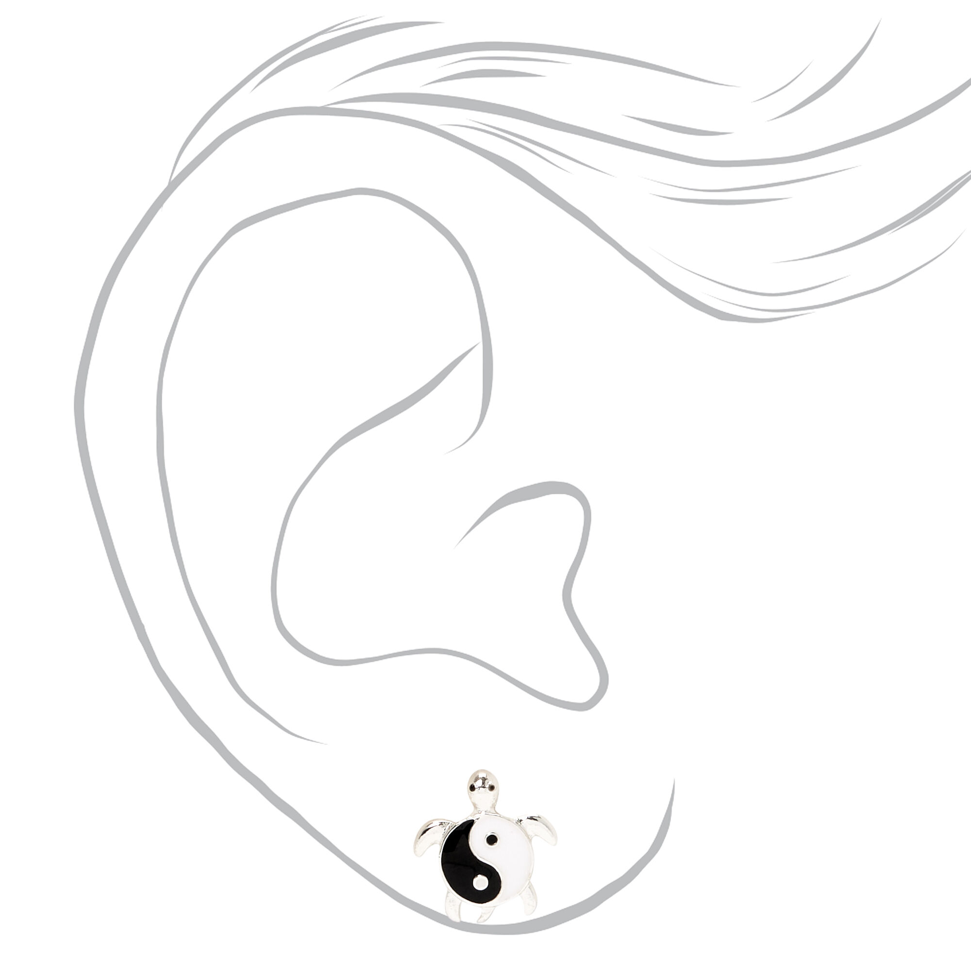 Silver Turtle Yin Yang Stud Earrings,