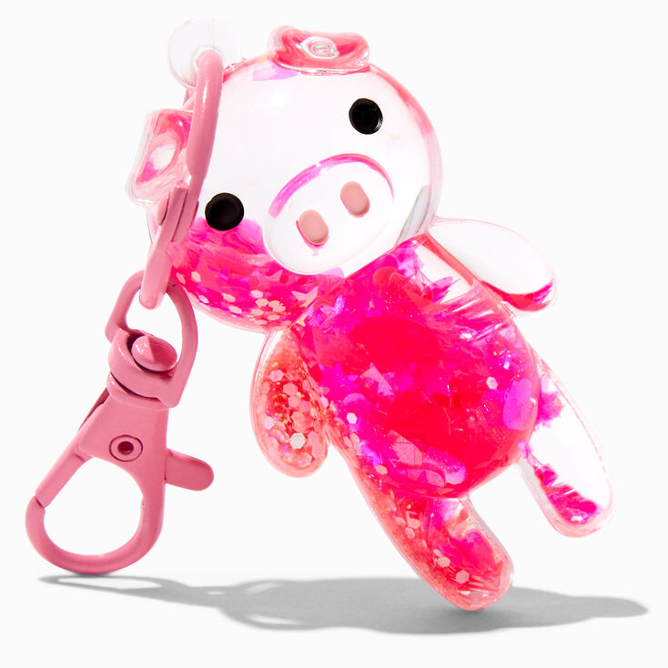 Porte-cl&eacute;s &agrave; paillettes rempli d&rsquo;eau cochon rose,