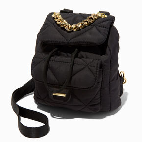 Black Quilted Chain Handle Backpack,