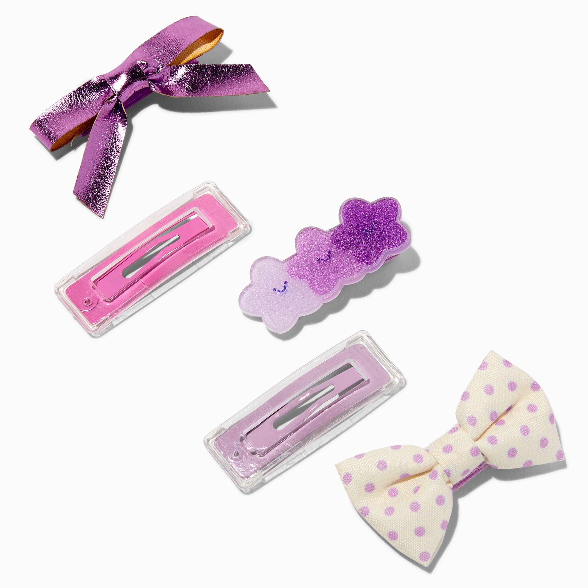 Claire's Club Purple Bow Mixed Hair Clips - 5 Pack,
