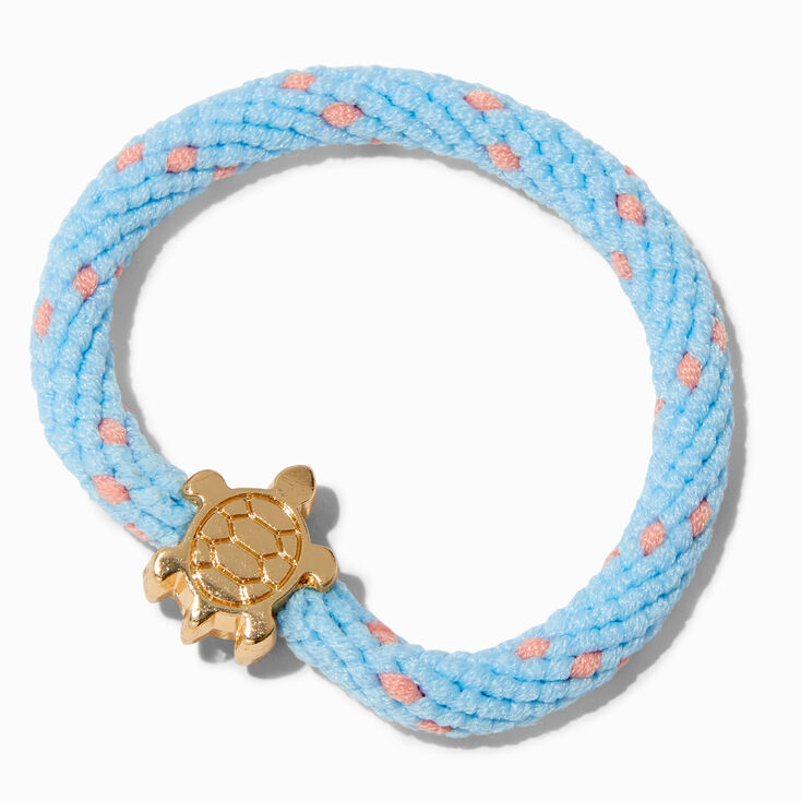 Bracelet tress&eacute; bleu clair tortue couleur dor&eacute;e,
